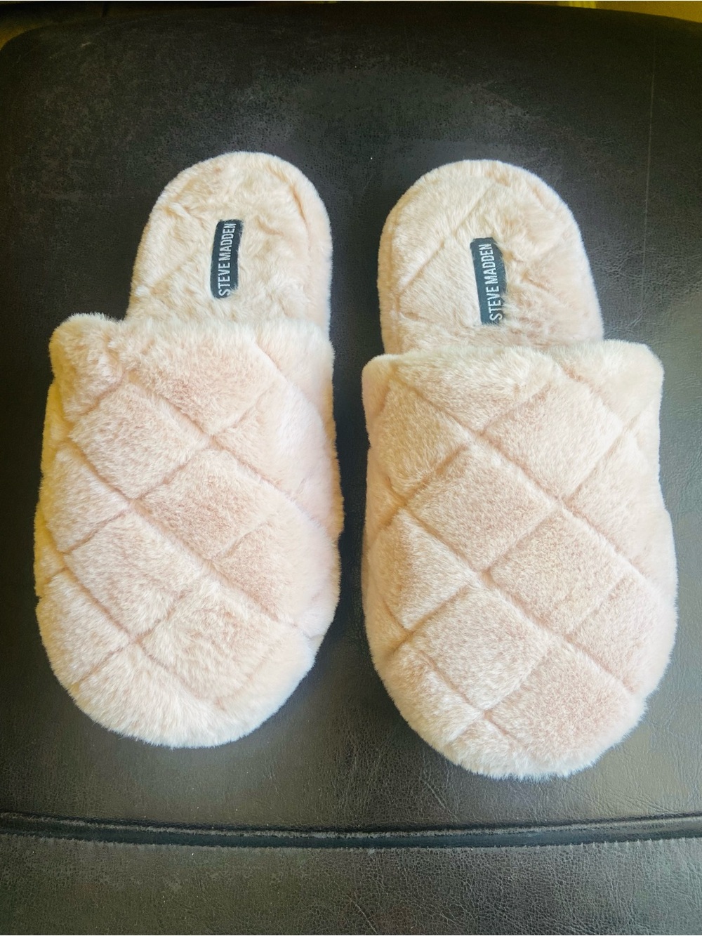 Steve Madden Blush Quilted Plush Slide Slippers